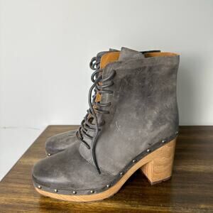 Kork Ease Sherborn Lace Up Gray Leather Heeled Ankle Boot 10 NWOB Clog